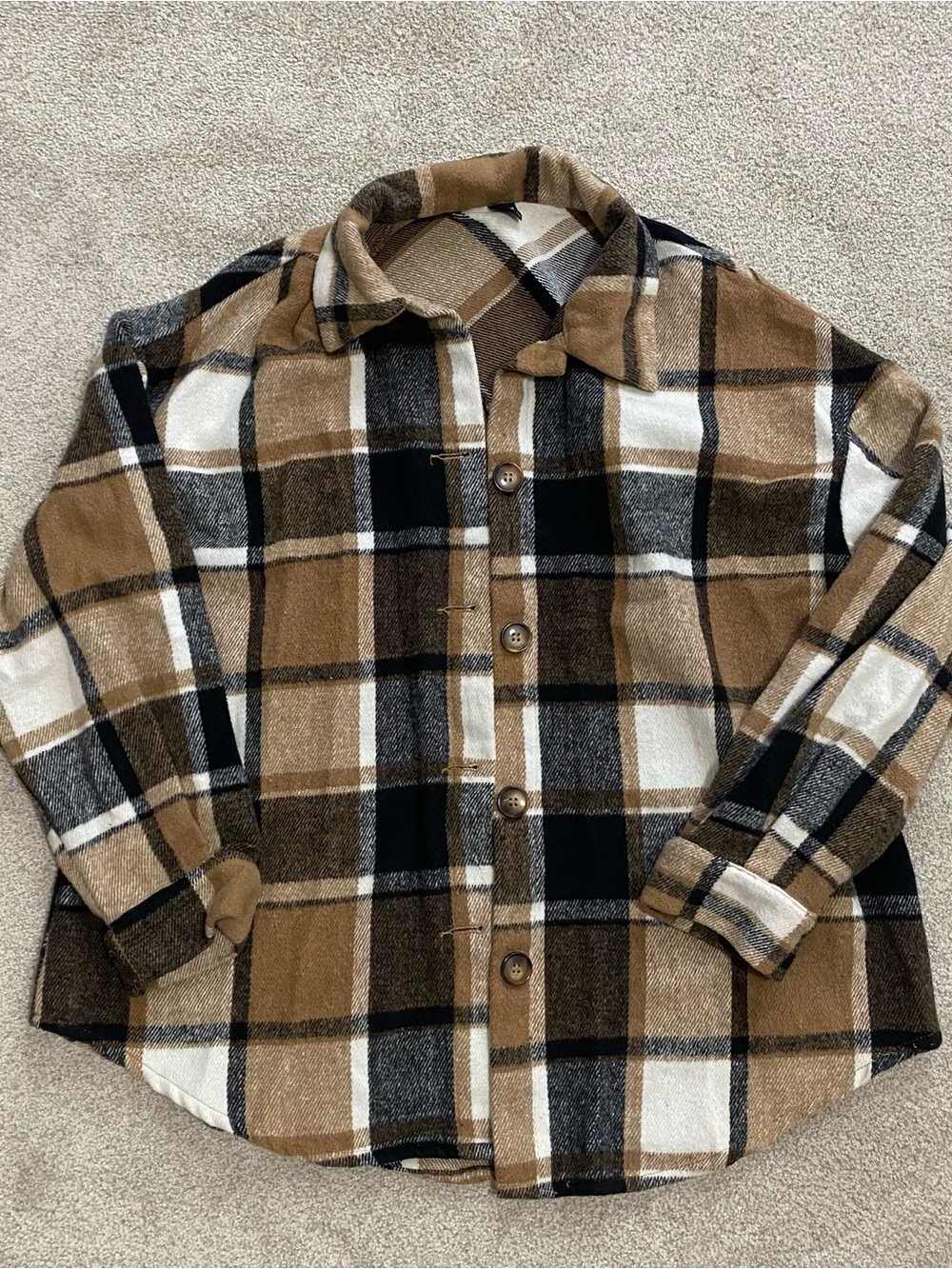 SHEIN Brown, Black & White Plaid Button-Down Jacket